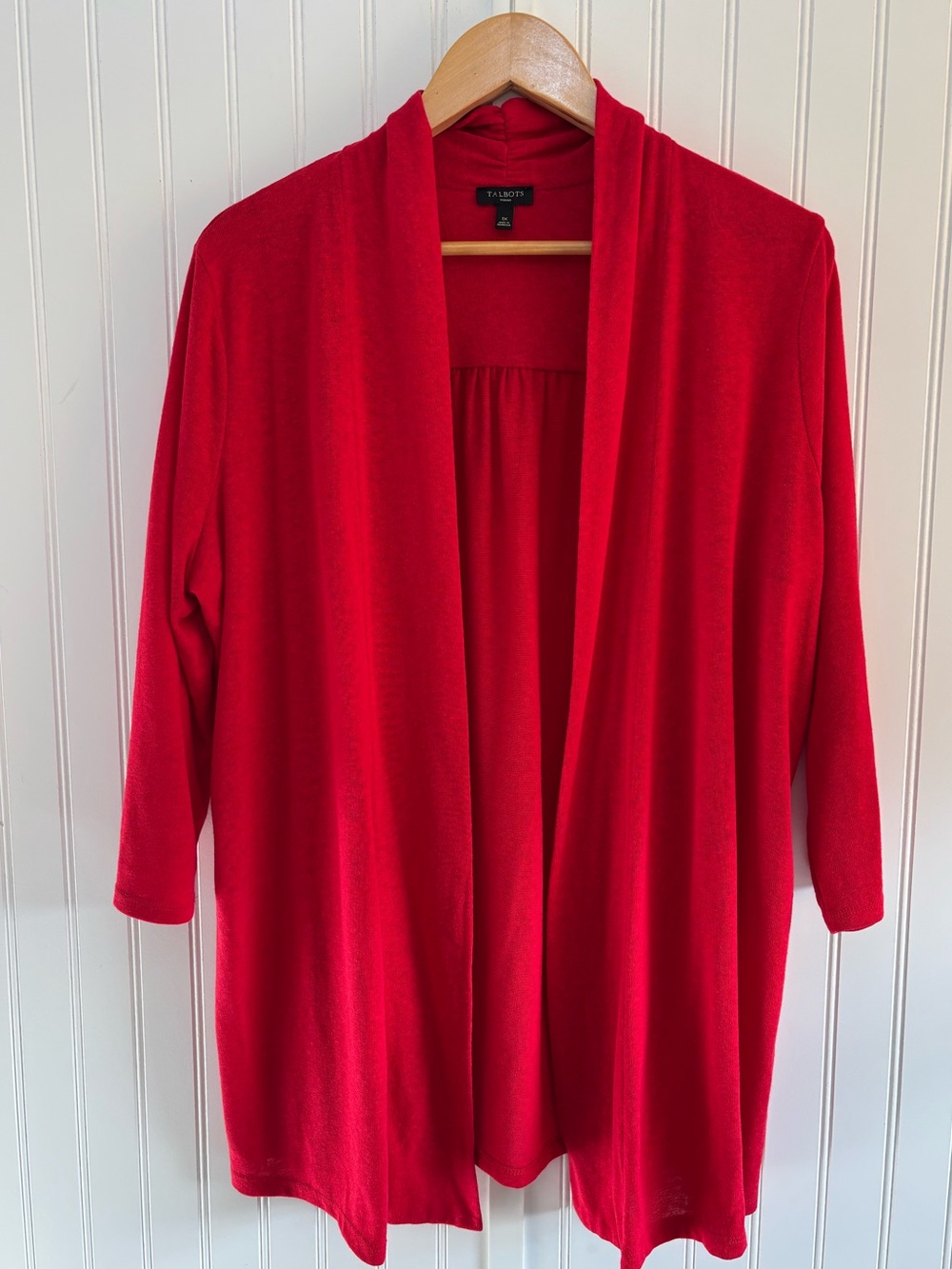 Talbots Woman Red Open Front Longline Cardigan  Lightweight 3/4 Sleeve Size 1X